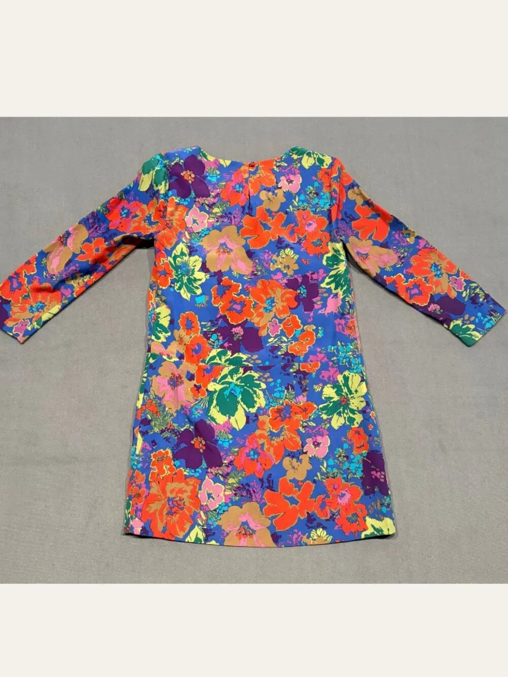 J.Crew Size 0 Blue Multicolor Floral Long Sleeve Shift Mini Dress Pockets